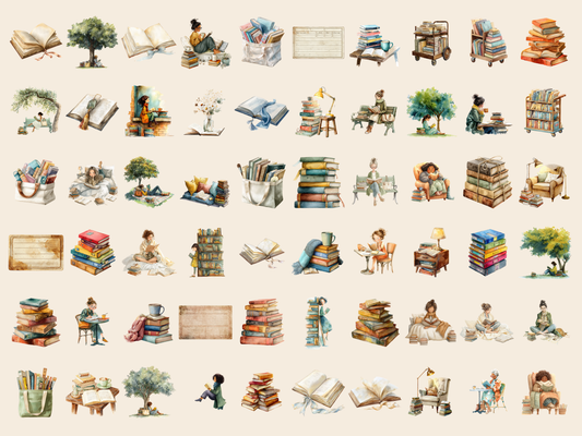 Literary Girls Watercolor Clipart