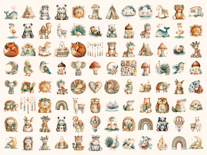 Boho Doodles Watercolor Clipart