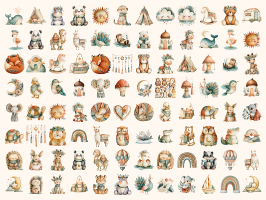 Boho Doodles Watercolor Clipart