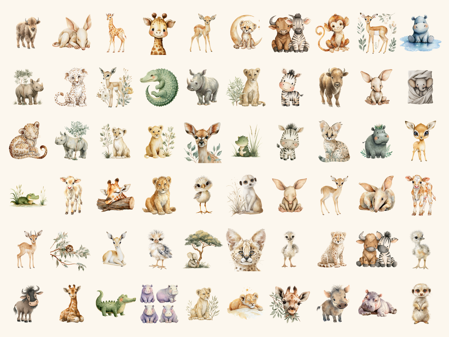 Safari Babies Watercolor Clipart