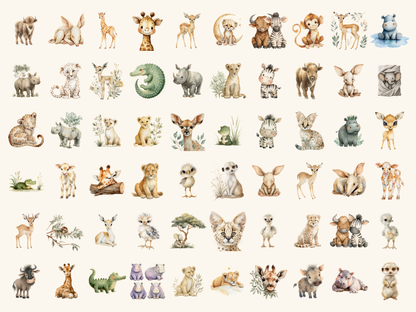 Safari Babies Watercolor Clipart
