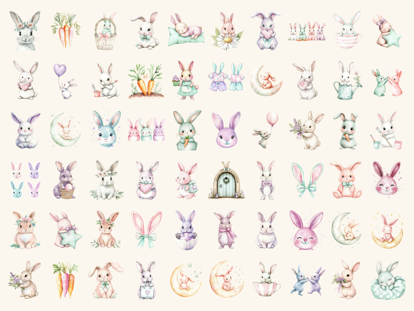 Pastel Bunnies Watercolor Clipart