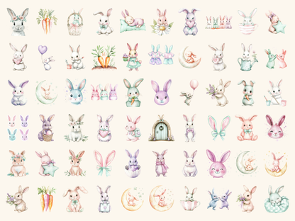 Pastel Bunnies Watercolor Clipart