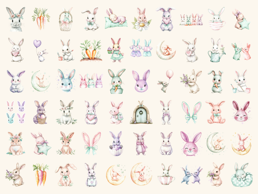 Pastel Bunnies Watercolor Clipart