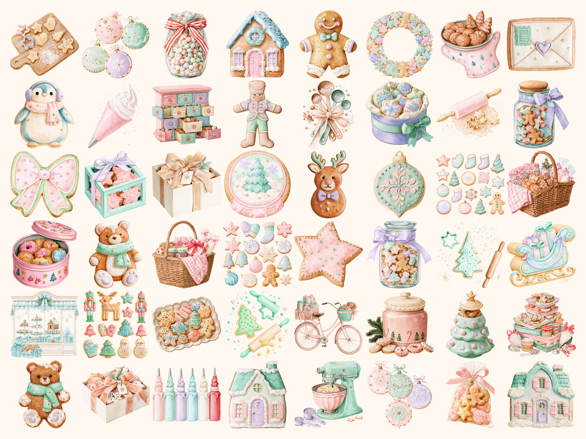 Pastel Christmas Cookies Watercolor Clipart