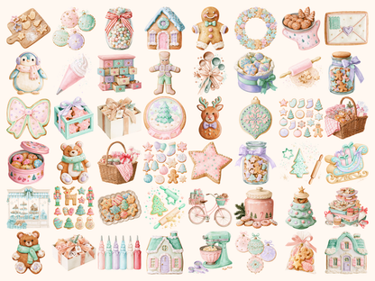 Pastel Christmas Cookies Watercolor Clipart