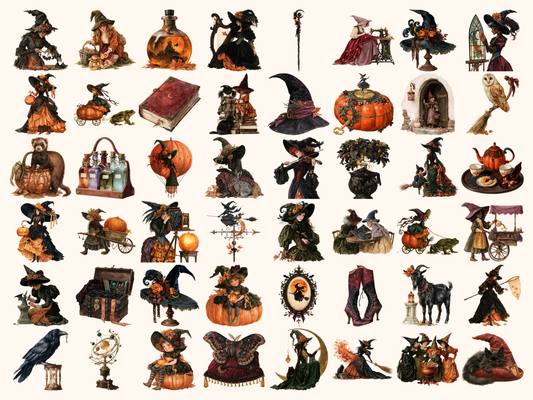 Vintage Witches Watercolor Clipart