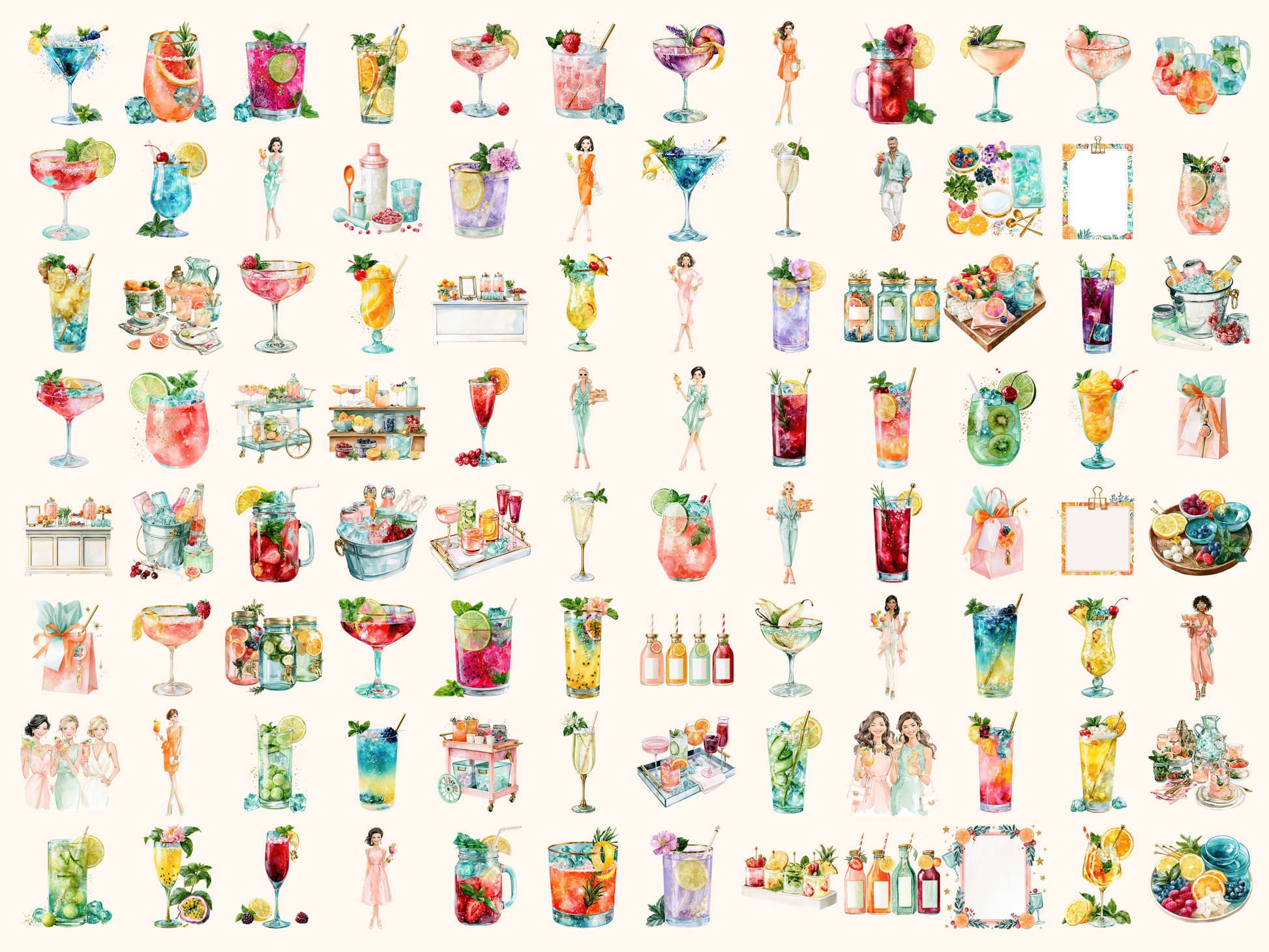 Mocktail Party Watercolor Clipart