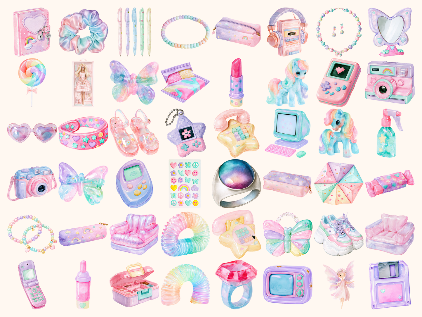 Pastel 90's Girlhood Waterolor Clipart