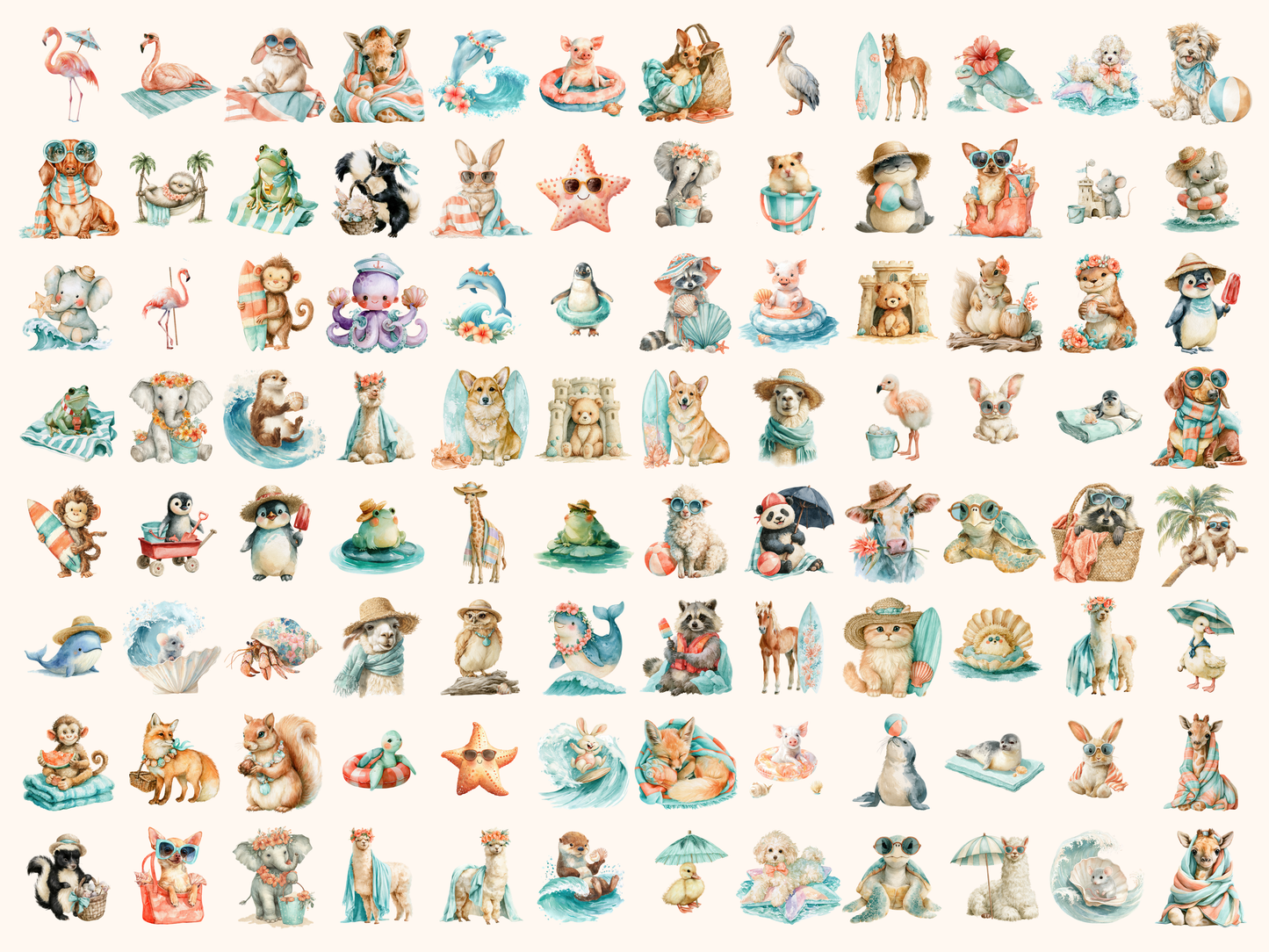 Beach Animals Watercolor Clipart