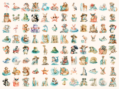 Beach Animals Watercolor Clipart