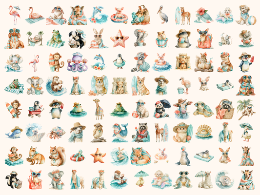Beach Animals Watercolor Clipart