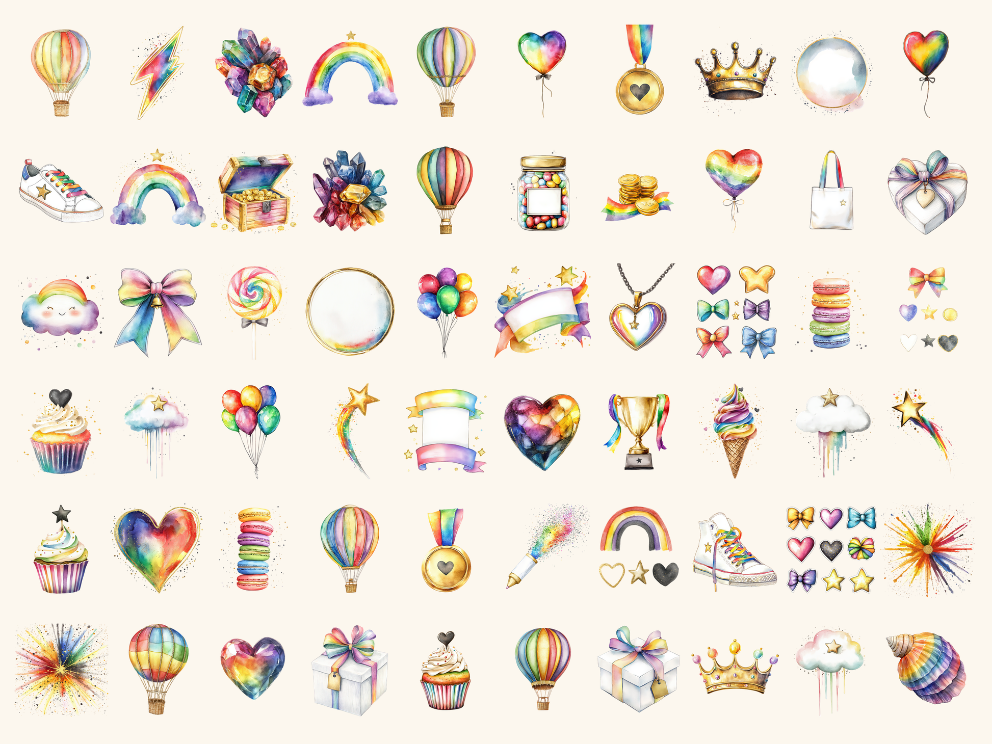 Rainbow Gold Watercolor Clipart