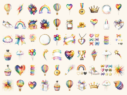 Rainbow Gold Watercolor Clipart