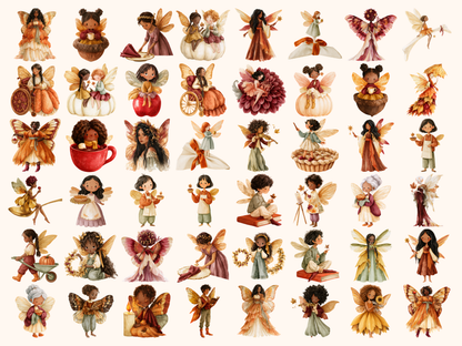Thanksgiving Fairies Watercolor Clipart