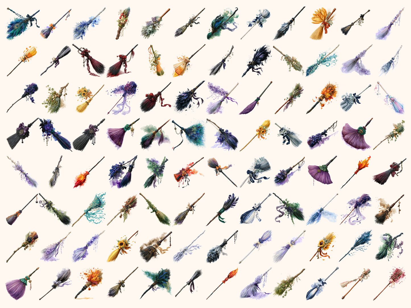 Broomsticks Watercolor Clipart