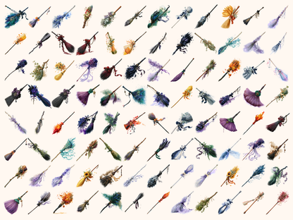 Broomsticks Watercolor Clipart
