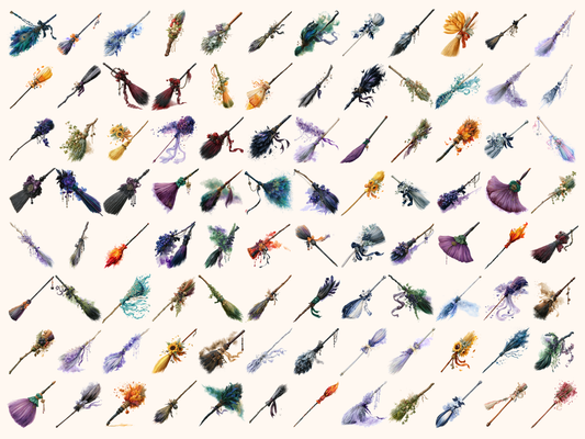 Broomsticks Watercolor Clipart