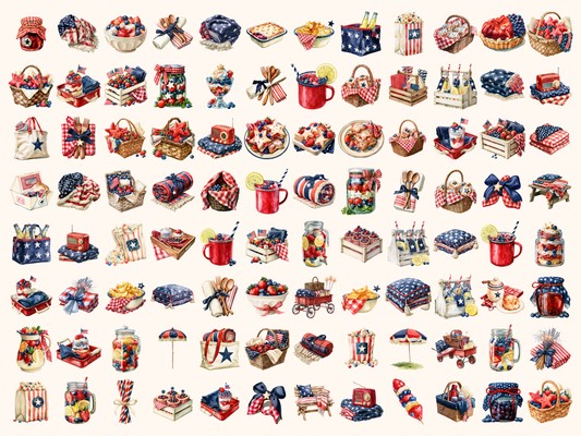 Patriotic Picnic Watercolor Clipart