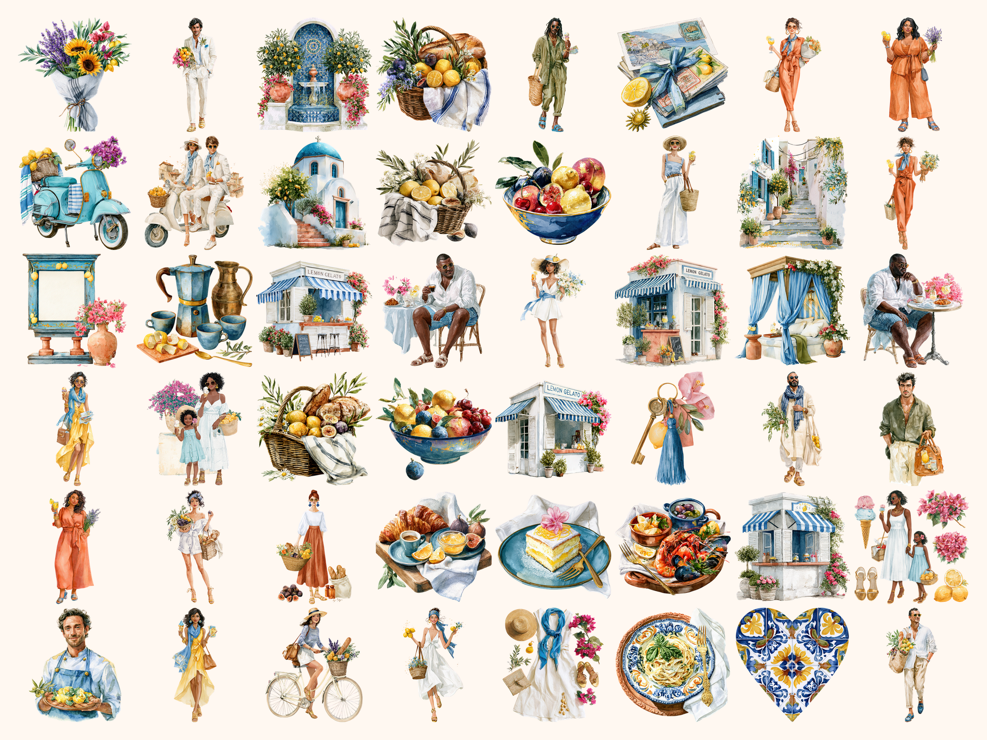 Euro Summer Watercolor Clipart