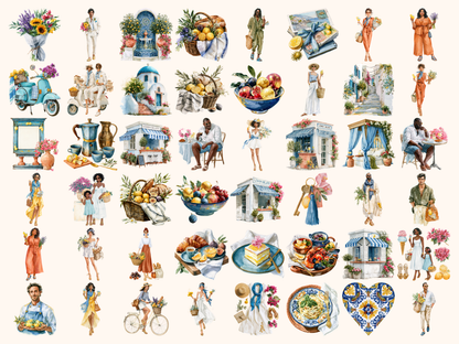 Euro Summer Watercolor Clipart