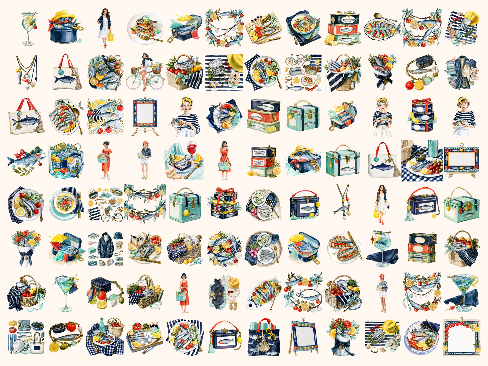 Sardine Summer Watercolor Clipart
