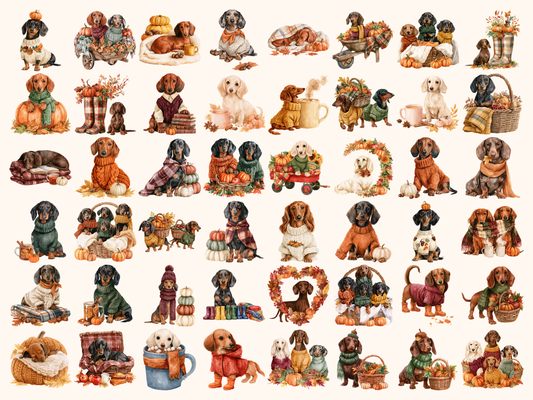 Cozy Dachshund Fall Watercolor Clipart