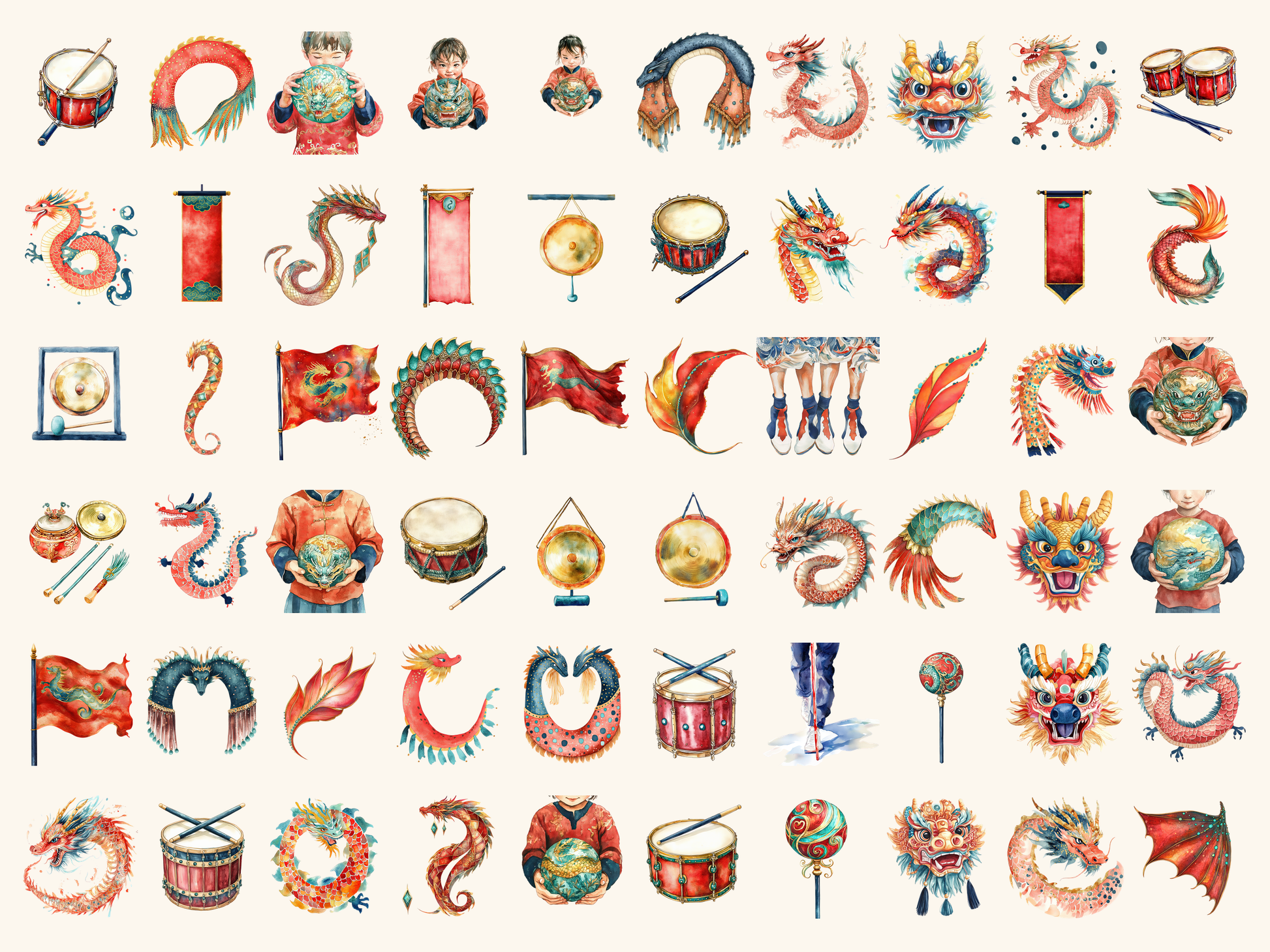 Dragon Dance Watercolor Clipart