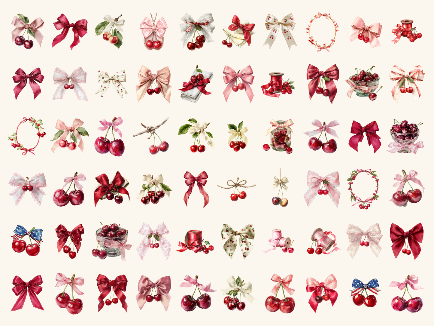 Cherry Bows Watercolor Clipart