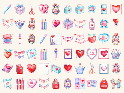 Classroom Valentine Watercolor Clipart