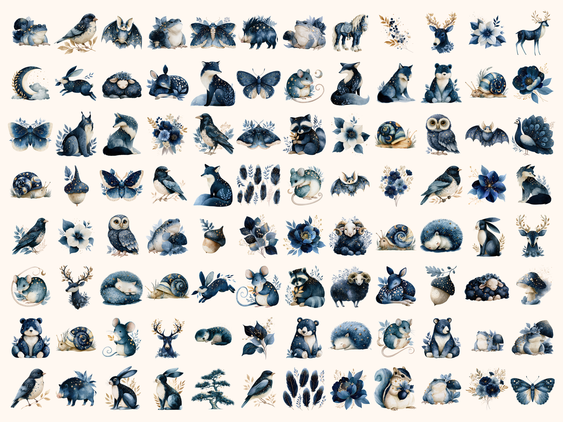 Starlit Woodland Watercolor Clipart