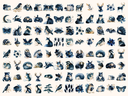 Starlit Woodland Watercolor Clipart