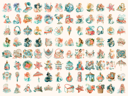 Summer Siren Watercolor Clipart