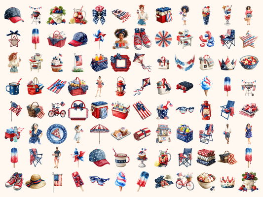 Patriotic Summer Watercolor Clipart