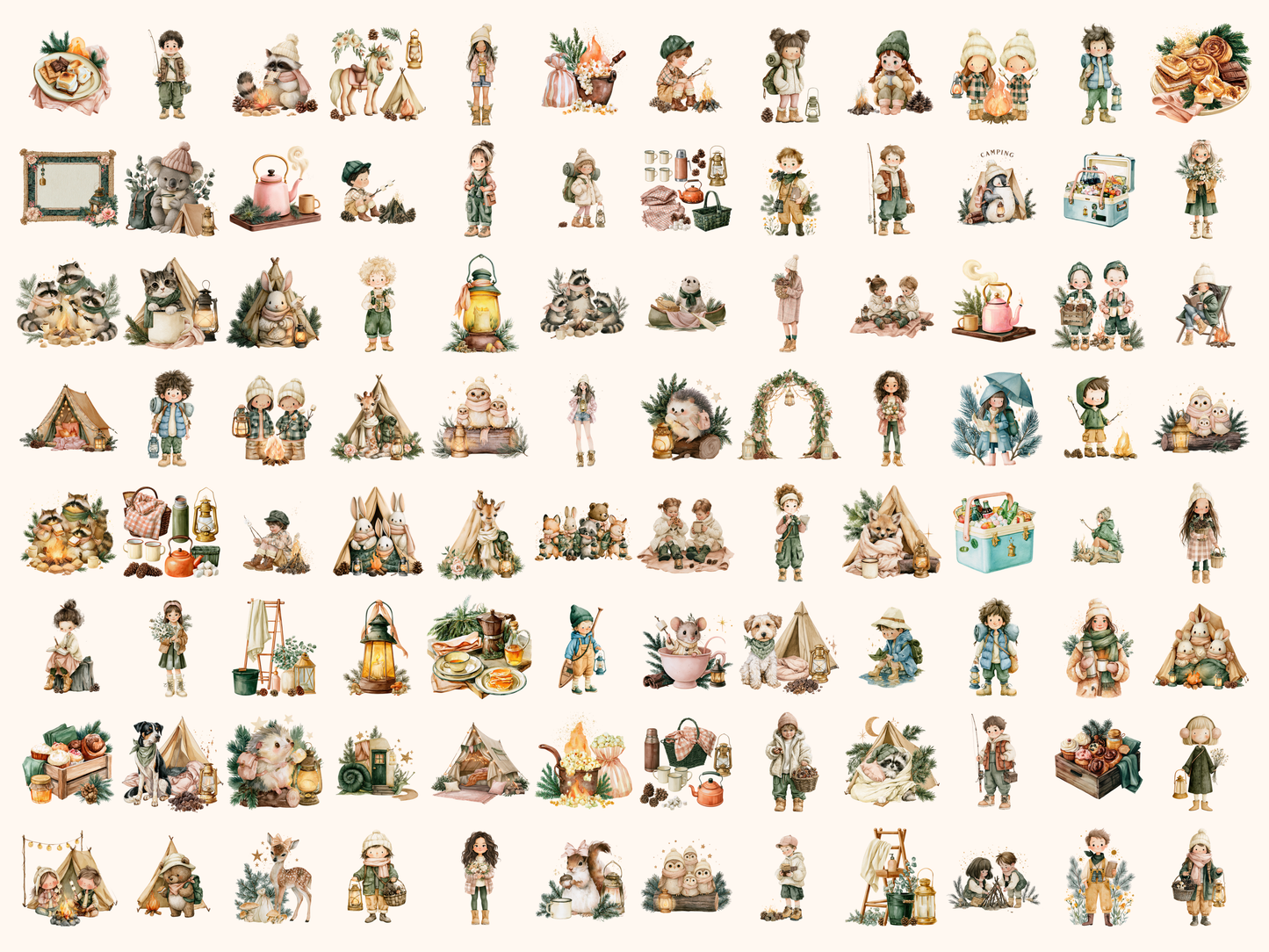 Camping Cuties Watercolor Clipart