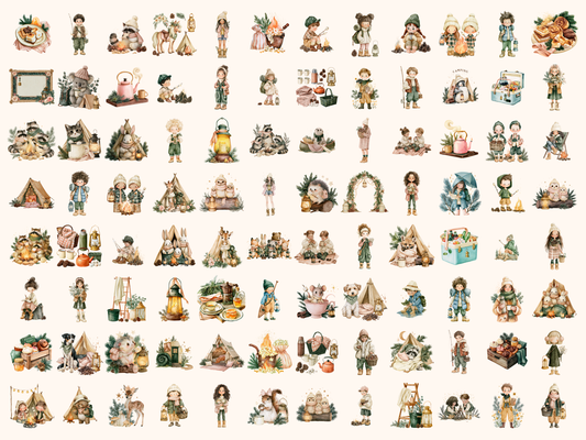 Camping Cuties Watercolor Clipart