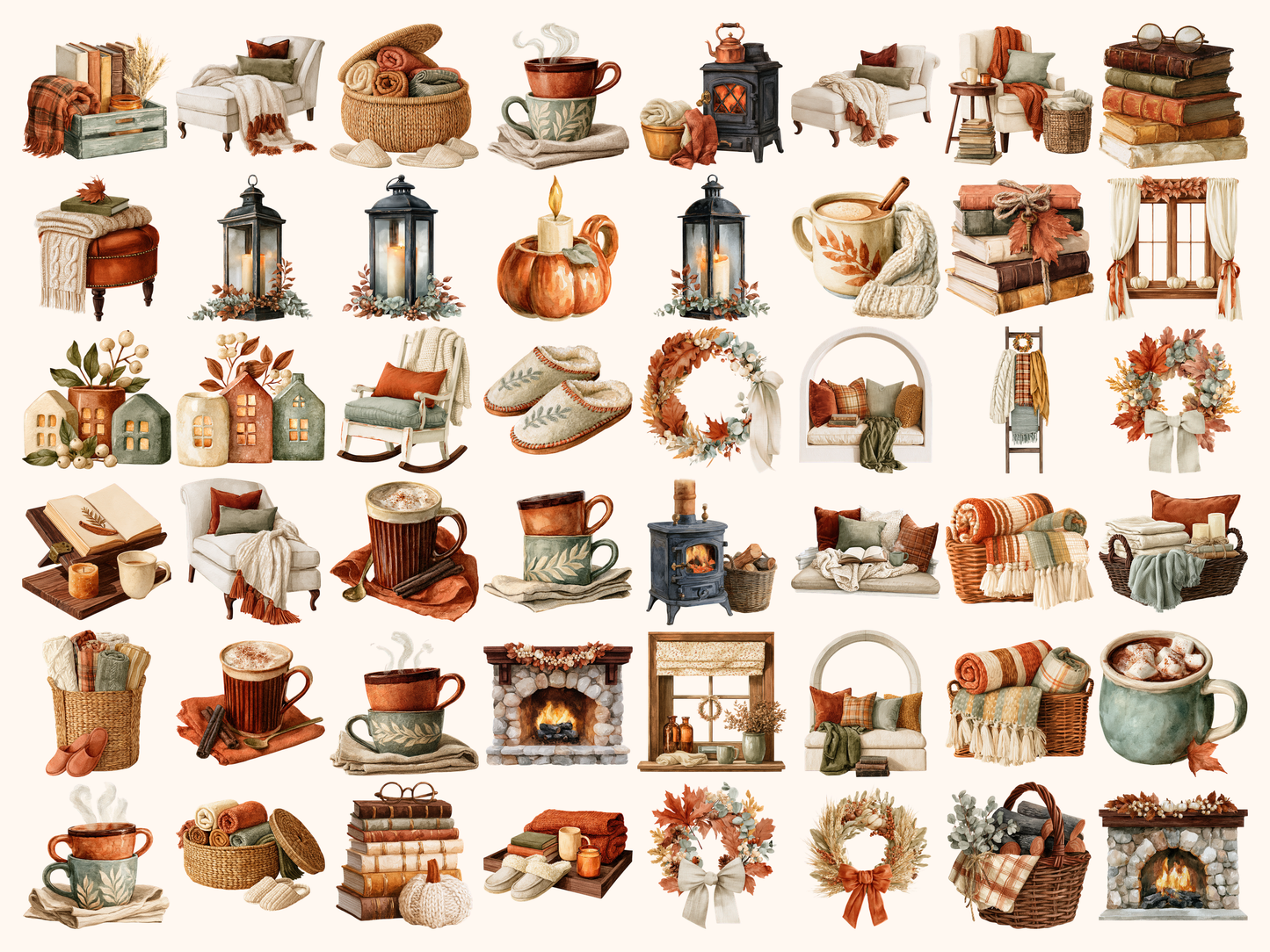 Cozy Fall Home Watercolor Clipart