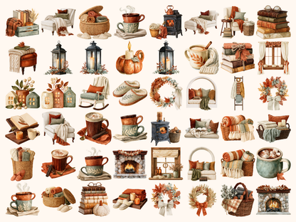 Cozy Fall Home Watercolor Clipart