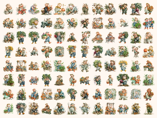 Pig Farmers Watercolor Clipart