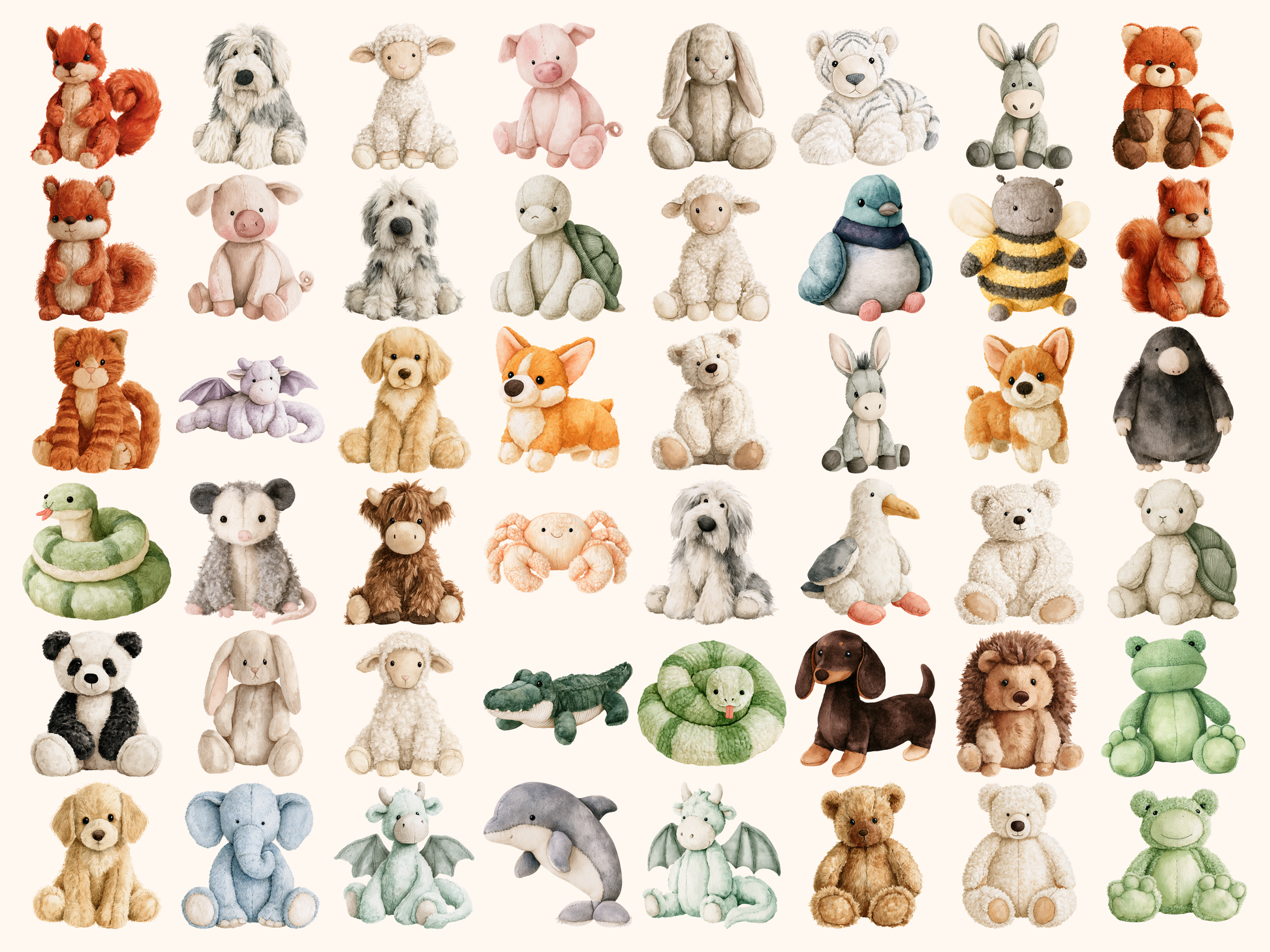 Plushie Animals Watercolor Clipart