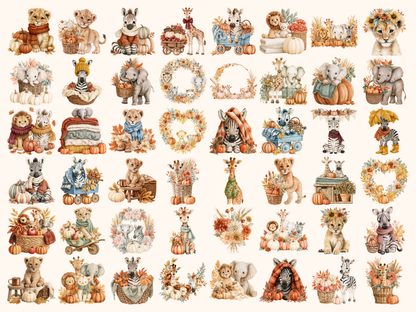 Baby Safari Fall Watercolor Clipart
