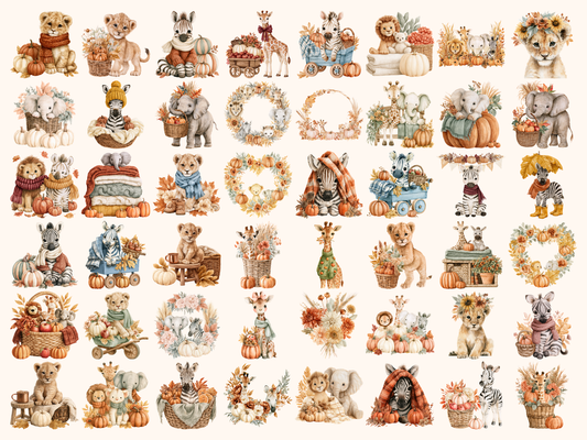 Baby Safari Fall Watercolor Clipart
