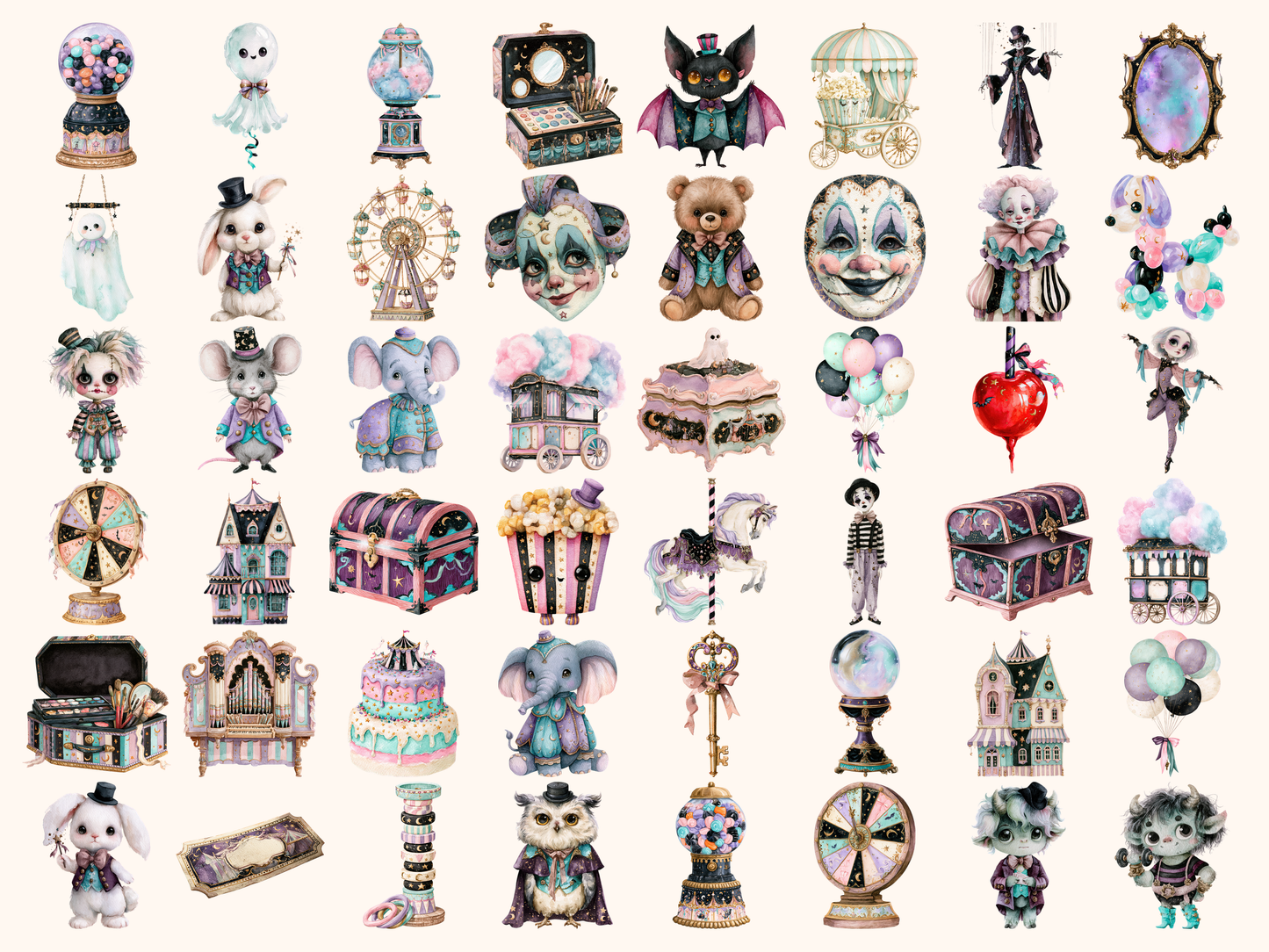 Spooky Circus Watercolor Clipart