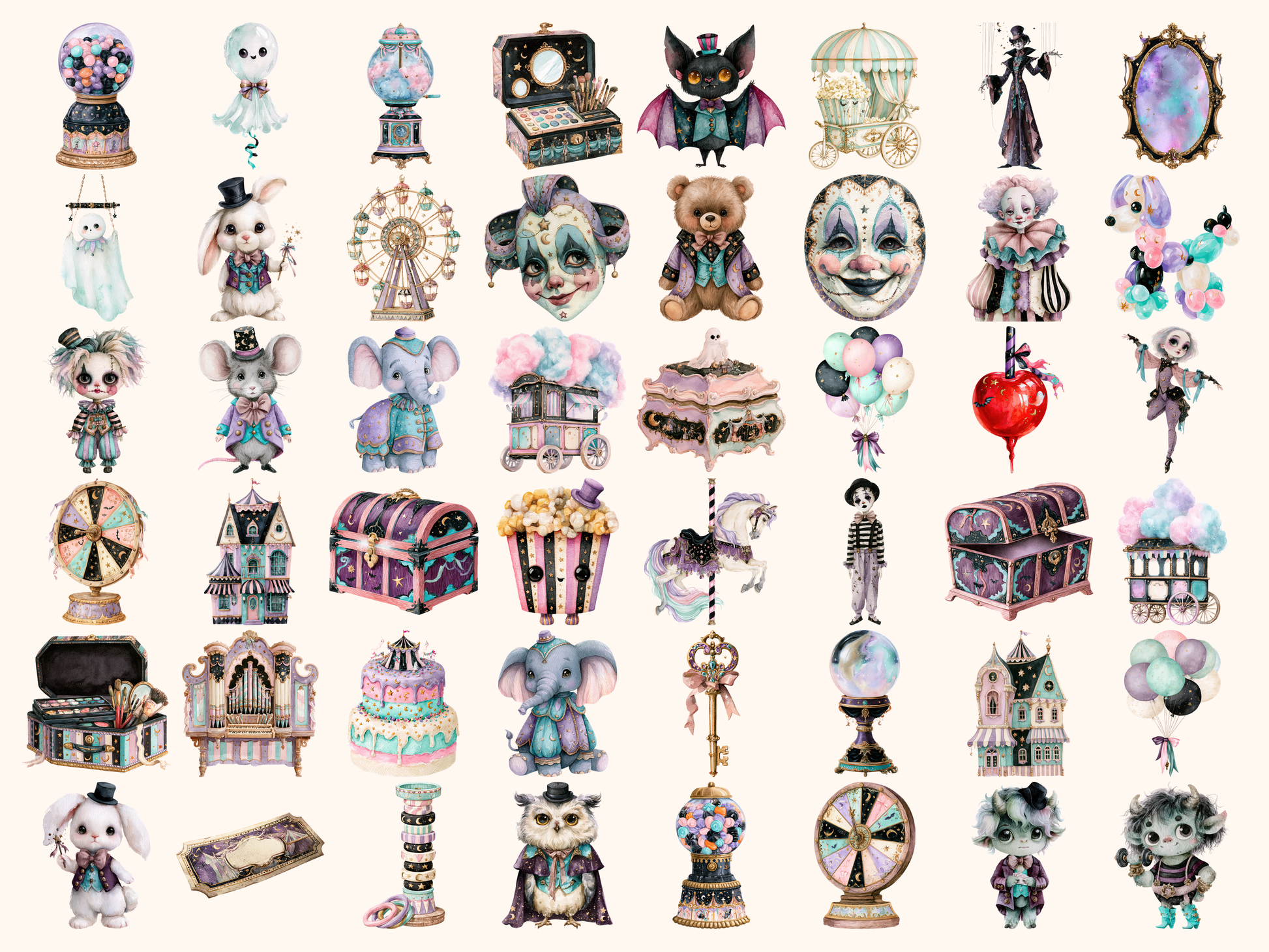 Spooky Circus Watercolor Clipart