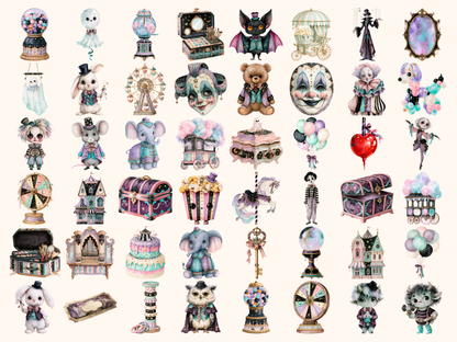 Spooky Circus Watercolor Clipart
