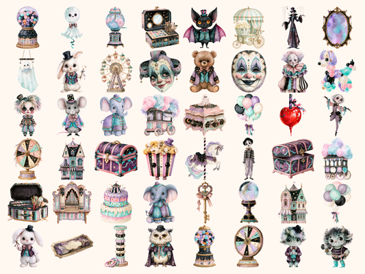 Spooky Circus Watercolor Clipart
