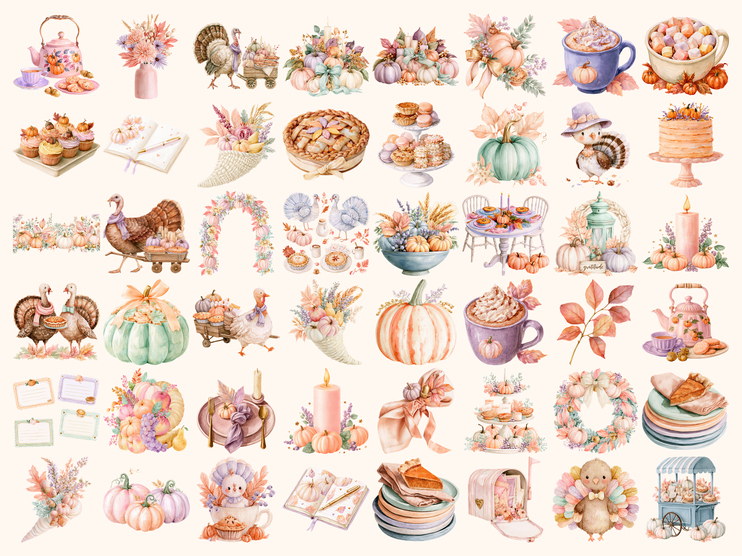 Pastel Thanksgiving Watercolor Clipart