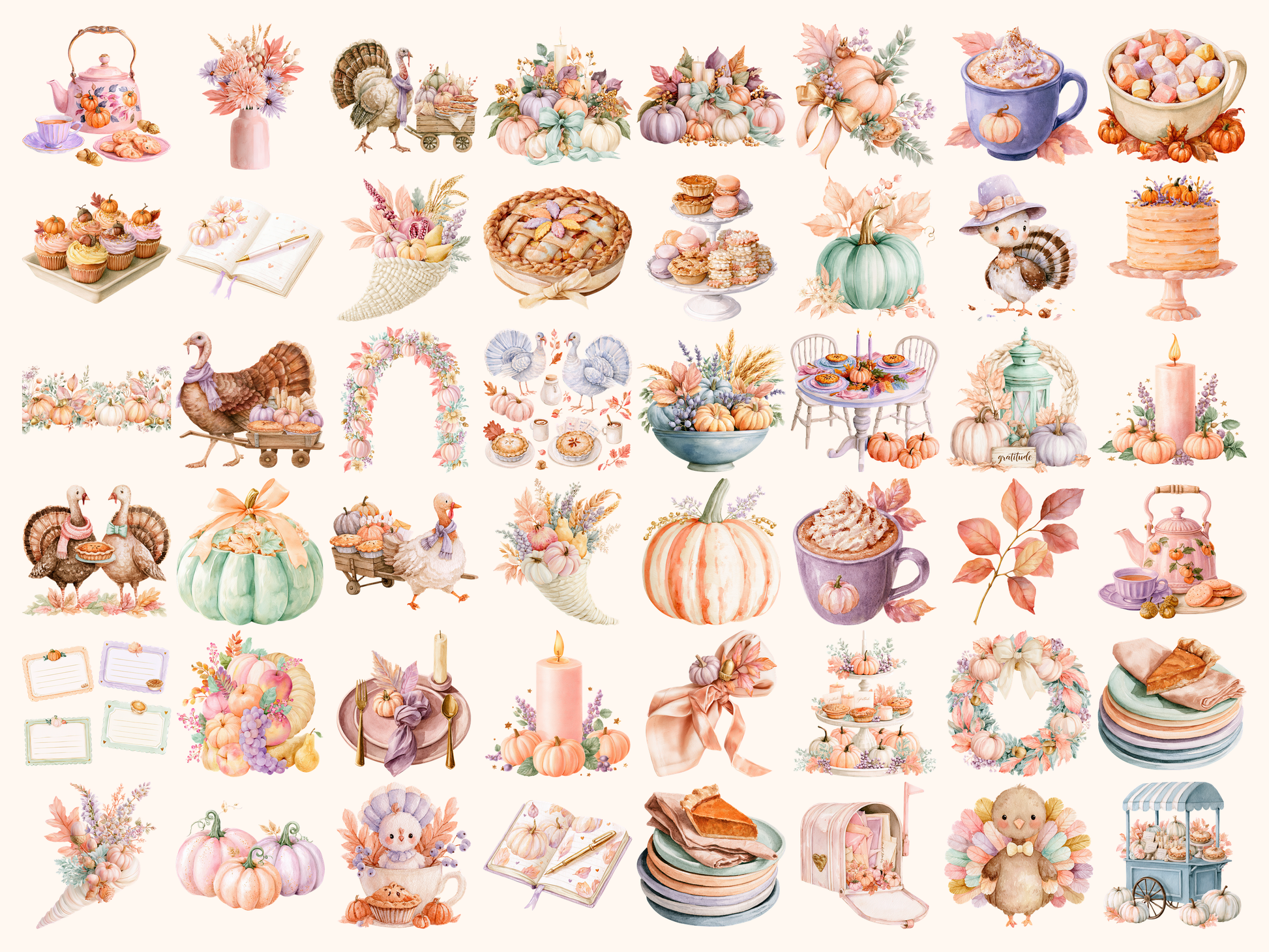 Pastel Thanksgiving Watercolor Clipart