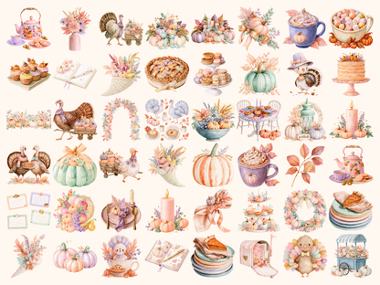 Pastel Thanksgiving Watercolor Clipart