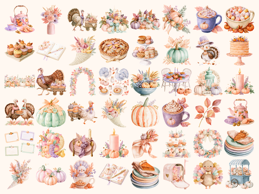 Pastel Thanksgiving Watercolor Clipart